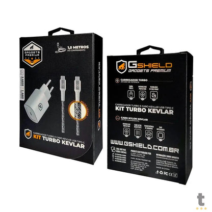 Kit Carregador de Parede USB Tipo C + Cabo USB Tipo C Kevlar 1,5m GShield Branco - GS-8336 Truedata
