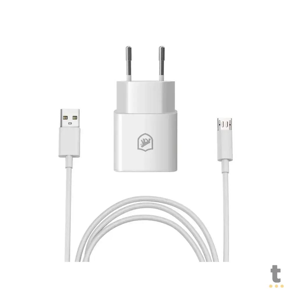 Kit Carregador de Parede USB + Cabo Micro USB V8 Nano Mob 1m GShield Branco - GS-4992 Truedata