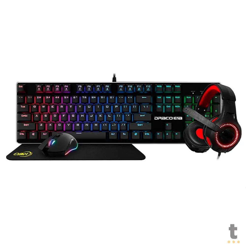Kit Gamer KWG Draco E1A - Teclado + Mouse + Headset + Mousepad Truedata