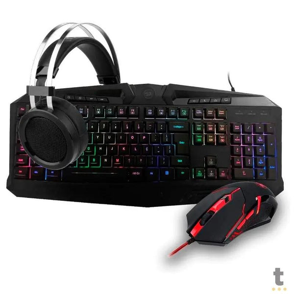 Kit Gamer Redragon S112 - Teclado Harpe RGB + Mouse Centrophorus + Headset Scylla + Mousepad Gamer