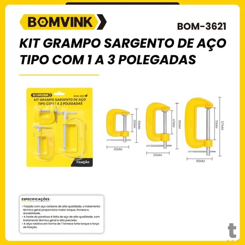 Kit Grampos Sargento de Aço 1 a 3 Polegadas BomVink - BOM-3621 Truedata