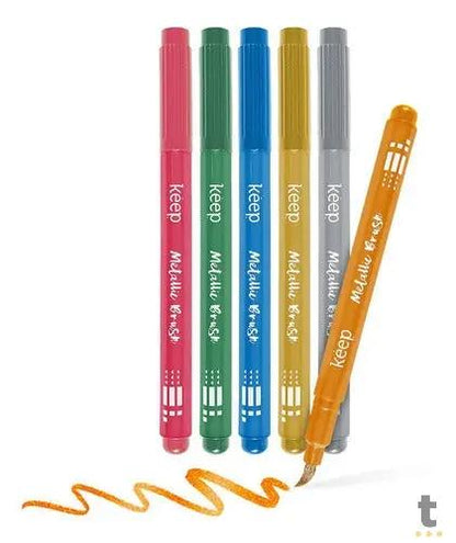 Kit Marcador Artistico Keep Metallic Brush C/ 5 Unidades Multicores Efeito Brilhante - MR057 Truedata