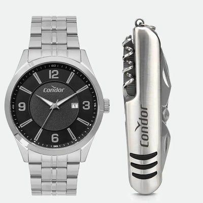 Kit Relógio de Pulso Condor em Aço C/ Canivete - CO2115MWV/K4P