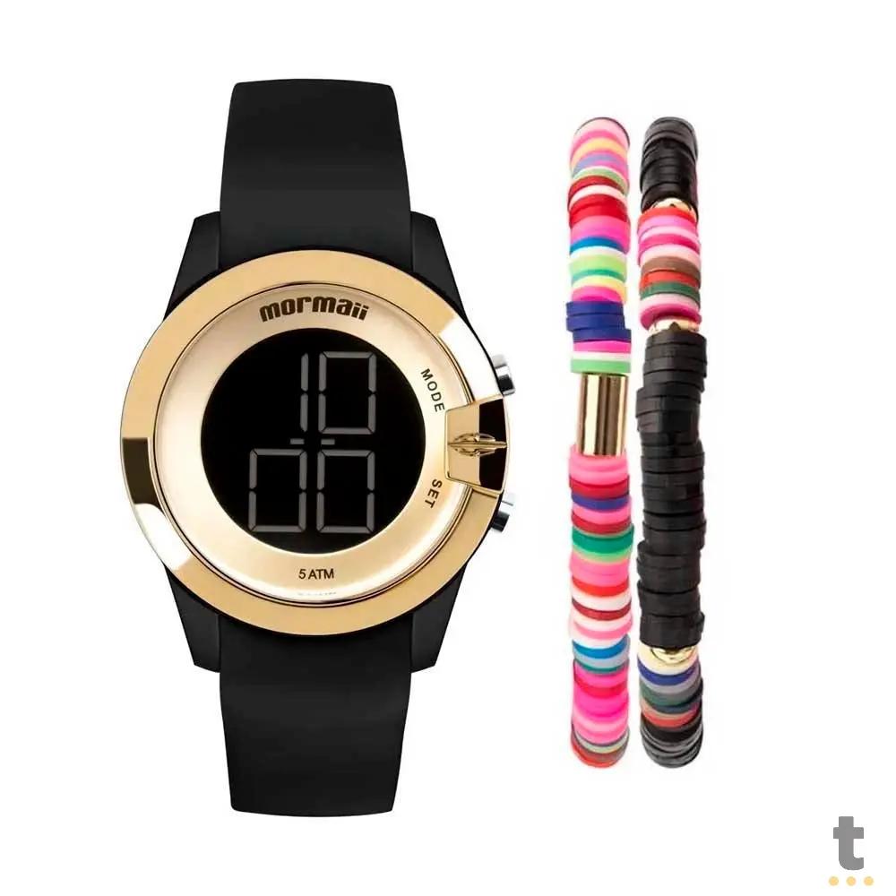 Kit Relógio de Pulso Mormaii em Silicone Preto + 2 Pulseiras - MO13001E/K8P Truedata