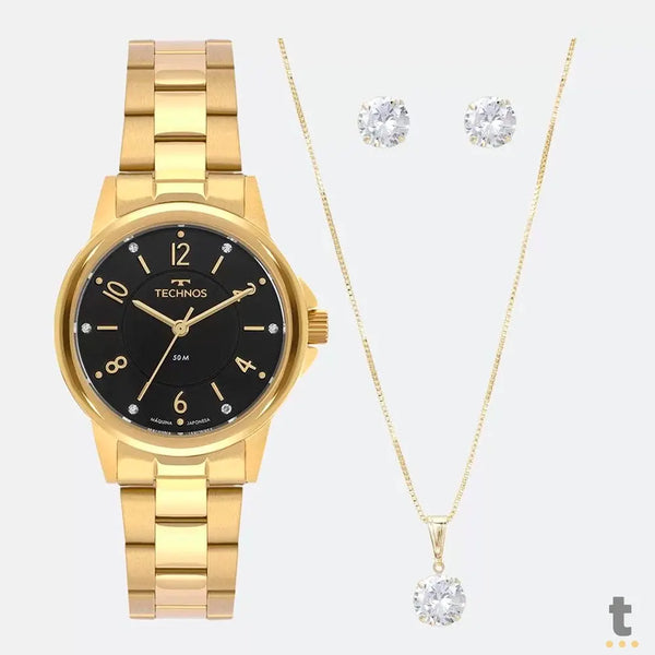 Kit Relógio de Pulso Technos em Aço Dourado C/ Colar e Pulseira - 2035MTP/K1P
