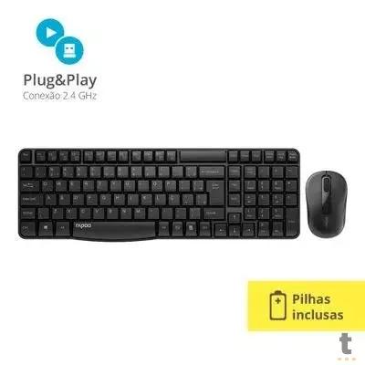 Kit  Teclado Abnt + Mouse Sem Fio 2.4 GHZ Preto Rapoo- RA001 Truedata