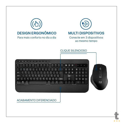 Kit Teclado e Mouse Sem Fio CS1200 Multimídia Conexão BT+USB 3200DPI Ajustável Multi - TC301 Truedata