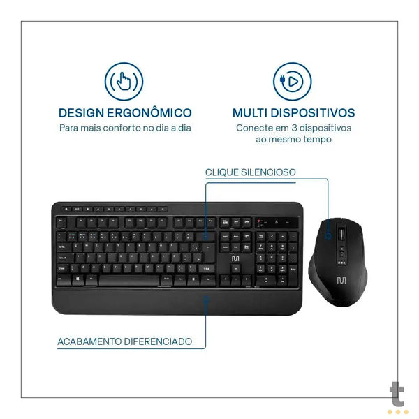 Kit Teclado e Mouse Sem Fio CS1200 Multimídia Conexão BT+USB 3200DPI Ajustável Multi - TC301