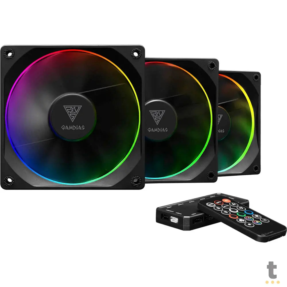 Kit c/ 3 Cooler Fan ARGB para Gabinete Gamdias Aeolus C/ Controlador 08 Pinos 120mm - AEOLUS M3-1203R Truedata