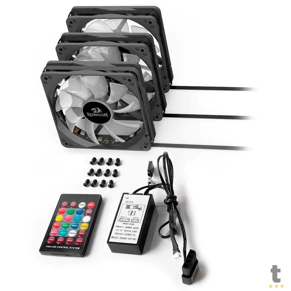 Kit c/ 3 Cooler Fan para Gabinete Redragon RGB 120mm Controle Remoto Silencioso - GC-F006 Truedata
