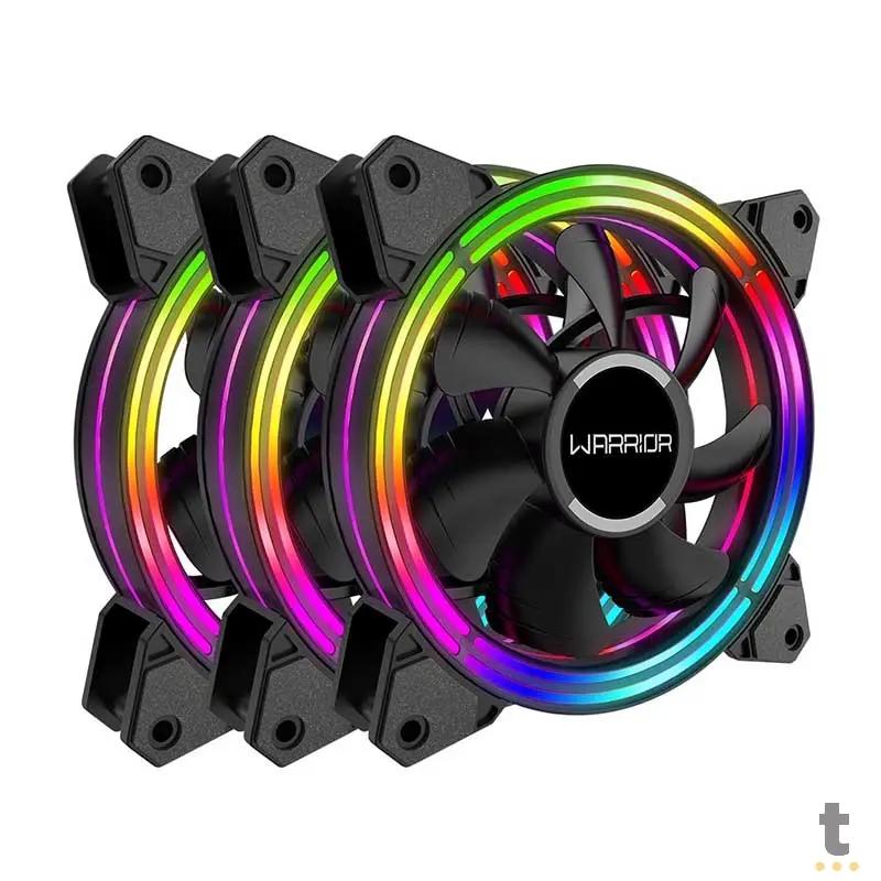 Kit c/ 3 Cooler Fan para Gabinete Warrior Cedric 120mm RGB Com Controlador 06 Pinos - GA184 Truedata