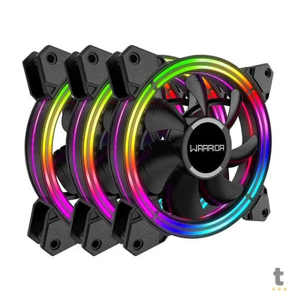 Kit c/ 3 Cooler Fan para Gabinete Warrior Cedric 120mm RGB Com Controlador 06 Pinos - GA184 Truedata