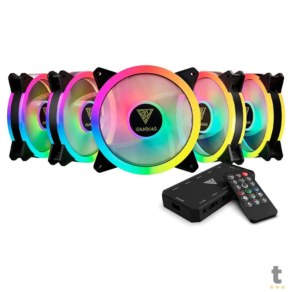 Kit c/ 5 Cooler Fan para Gabinete Gamdias Aeolus RGB 120mm Preto - M2-1205R Truedata
