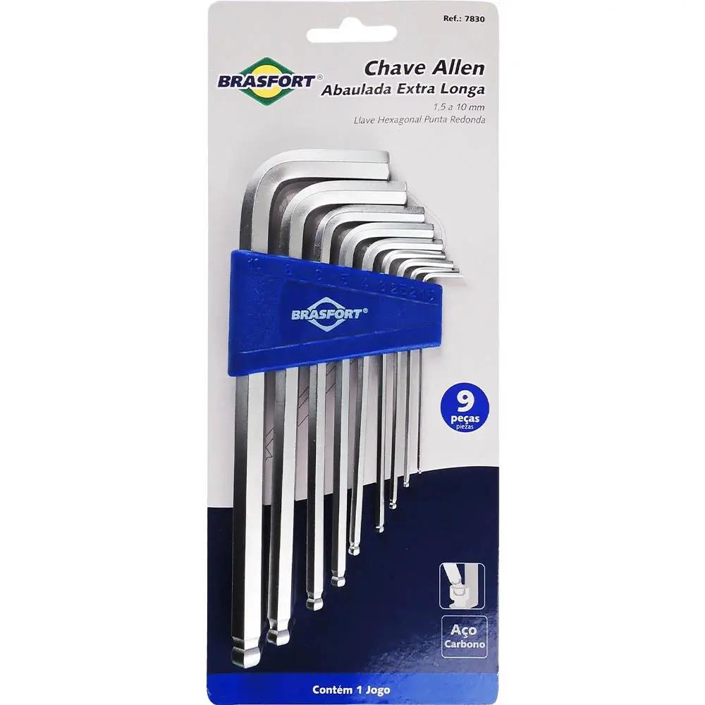 Kit de Chaves Hexagonais Allen Abaula com 9 Peças Brasfort - 72971 Truedata
