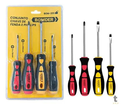 Kit de Chaves de Fenda e Philips Bomder 4 Peças - BOM-3111 Truedata