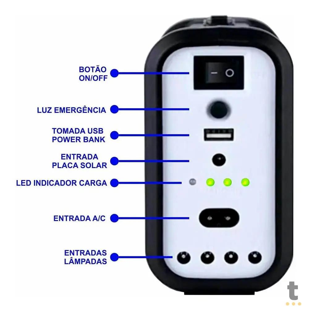Kit de Energia Solar C/ Placa / Lanterna / Carregador USB e Lampadas Led - GDPLUS GD-8017 COB Truedata