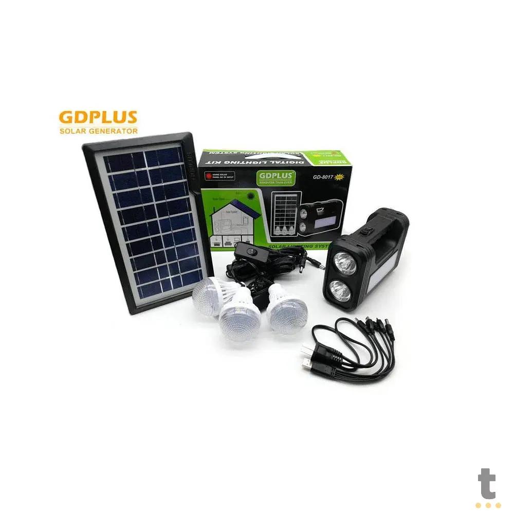 Kit de Energia Solar C/ Placa / Lanterna / Carregador USB e Lampadas Led - GDPLUS GD-8017 COB Truedata