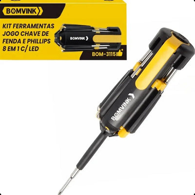 Kit de Ferramentas Portátil 8 em 1 C/ Led Bomvink - BOM-3115