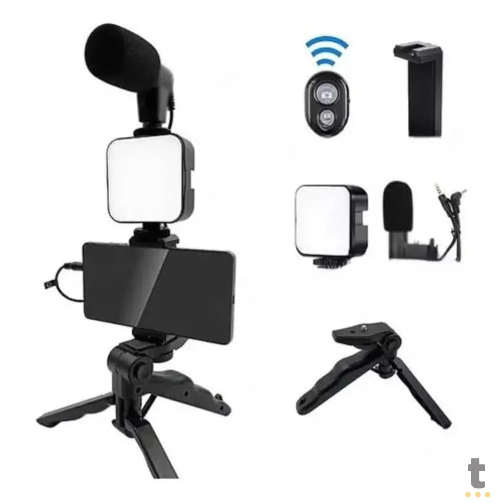 Kit de Iluminação Fotográfica C/ Suporte Tripé para Smartphone + Luz de Led e Microfone Oberon - OR-PL04 Truedata