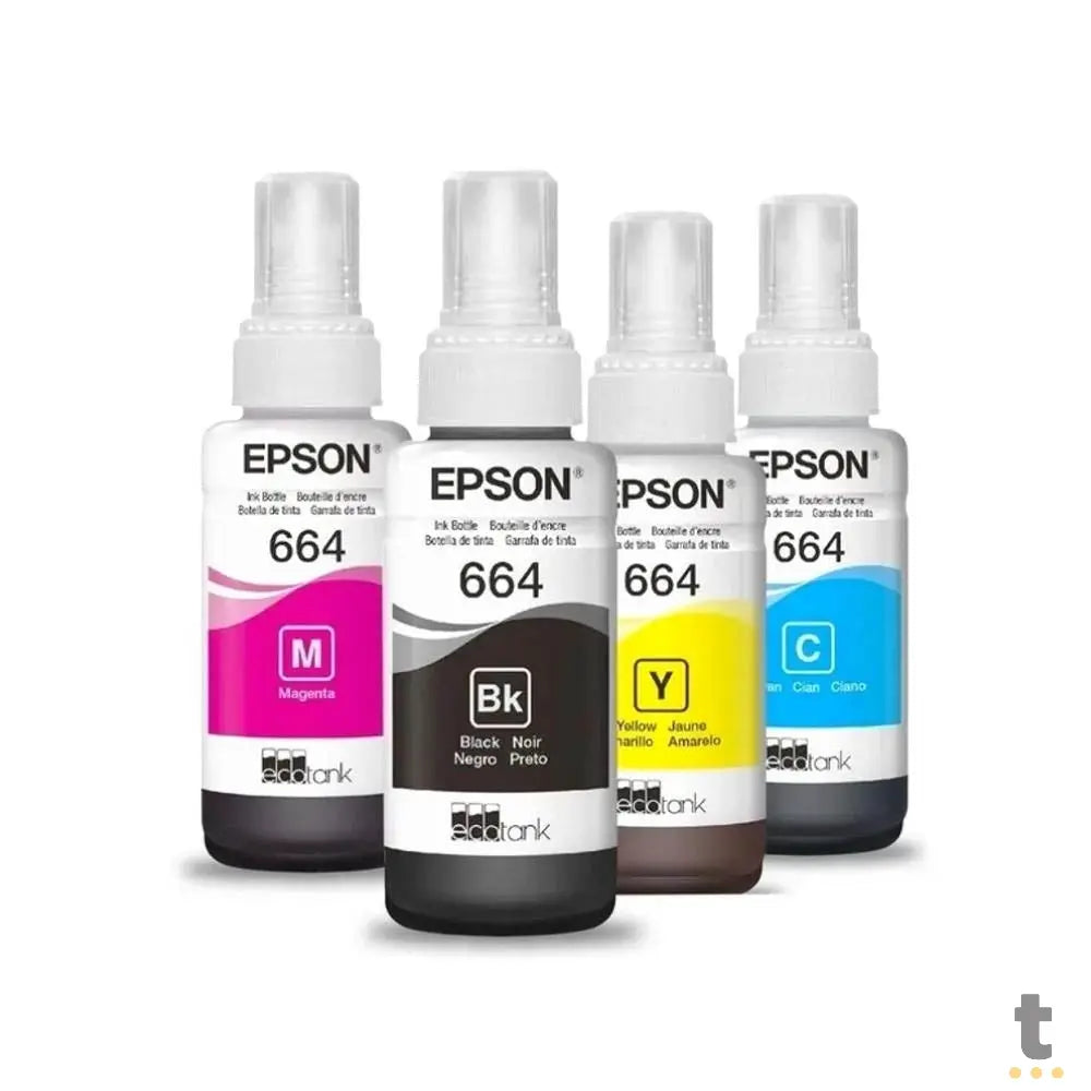 Kit de Refil De Tinta Epson T664 - Preto Ciano Amarelo e Magenta - P/ L110 L120 L200 L395 L1300 Truedata