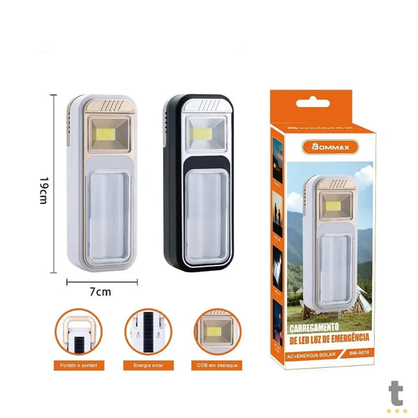 Lanterna Recarregável / Luz de Emergência Led Portátil Recarregável AC + Energia Solar Bommax - BM-A078