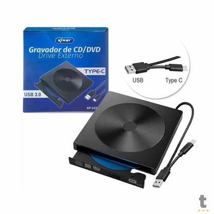 Leitor e Gravador de Cd / Dvd Externo USB 3.0 / USB Tipo C Knup - KP-LE303 Truedata