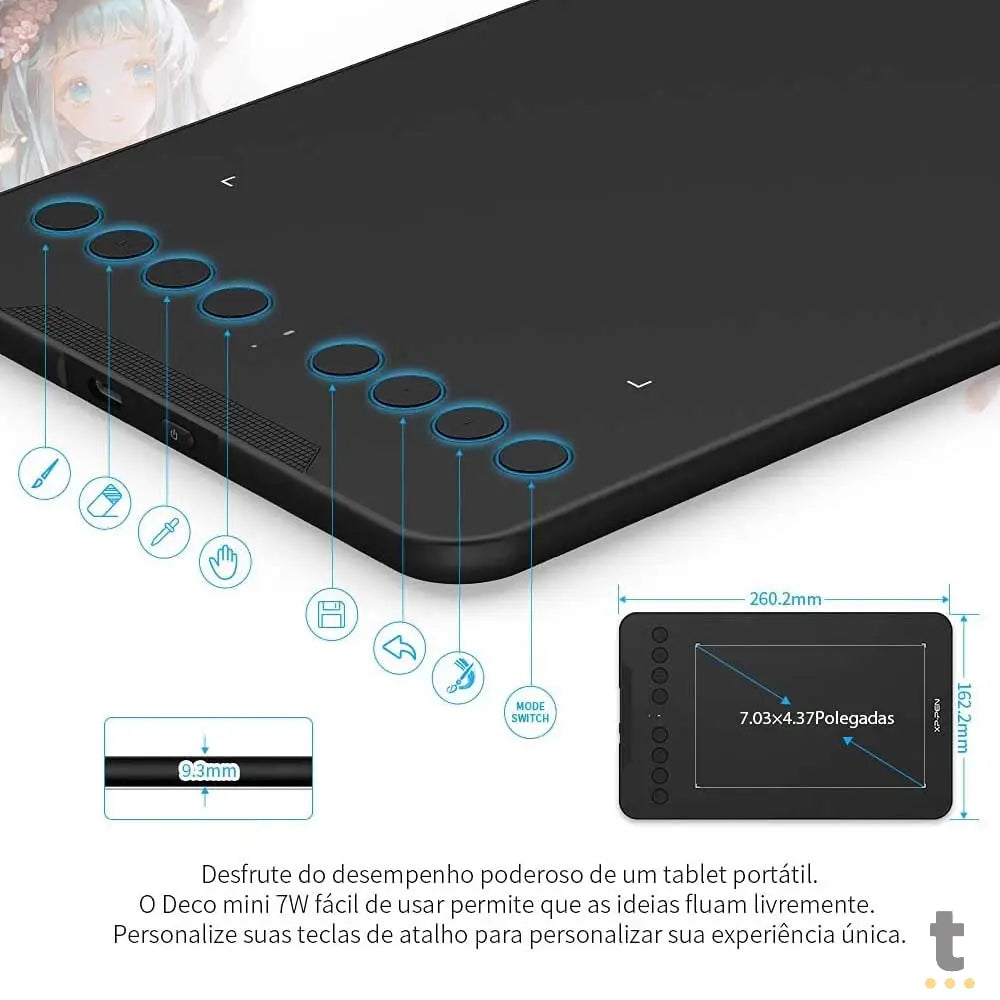 Mesa Digitalizadora XP-Pen Deco Mini7W 5080LPI Sem Fio Bluetooth Truedata