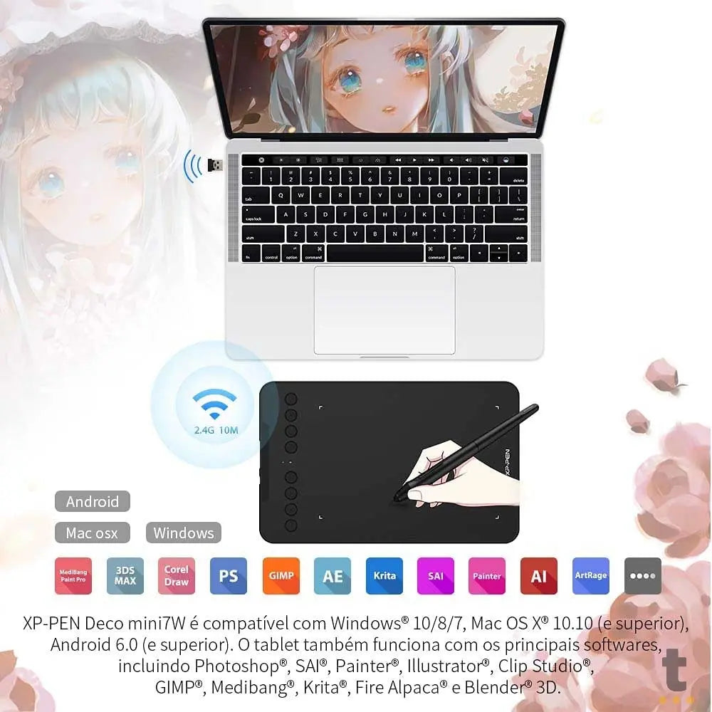 Mesa Digitalizadora XP-Pen Deco Mini7W 5080LPI Sem Fio Bluetooth Truedata