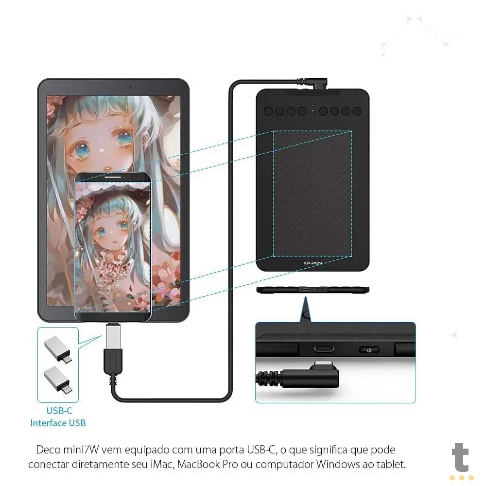 Mesa Digitalizadora XP-Pen Deco Mini7W 5080LPI Sem Fio Bluetooth Truedata
