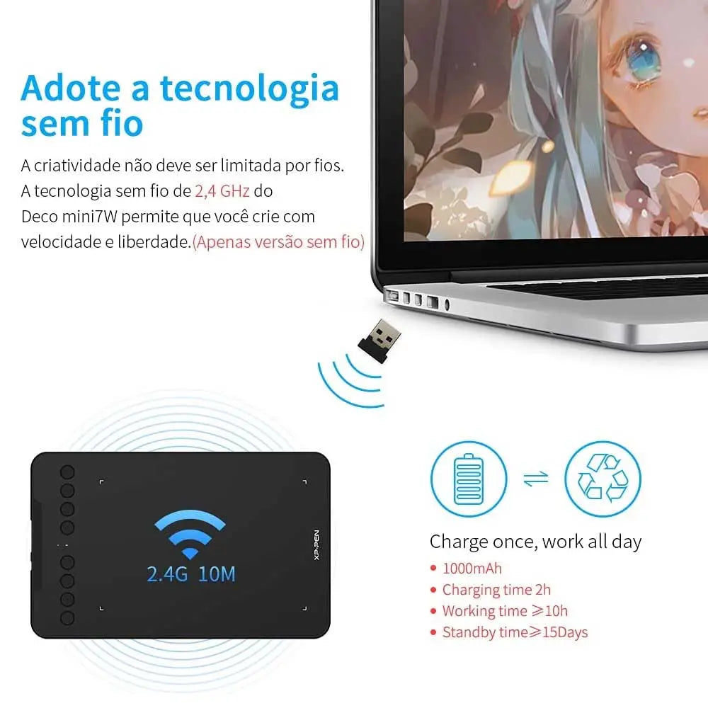 Mesa Digitalizadora XP-Pen Deco Mini7W 5080LPI Sem Fio Bluetooth Truedata