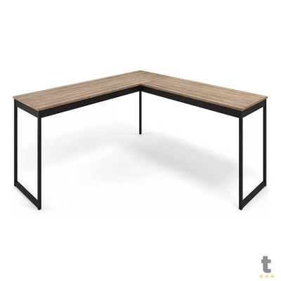 Mesa Em L Industrial De Canto em Ferro E Madeira E-led - Tampo Laminado Em Cobre