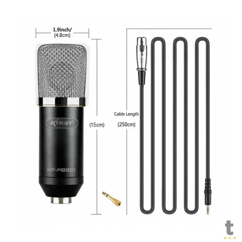 Microfone Condensador Unidirecional 20Khz Com Fio P2 P10 Alta Definicao Knup Kp-M0021 Truedata