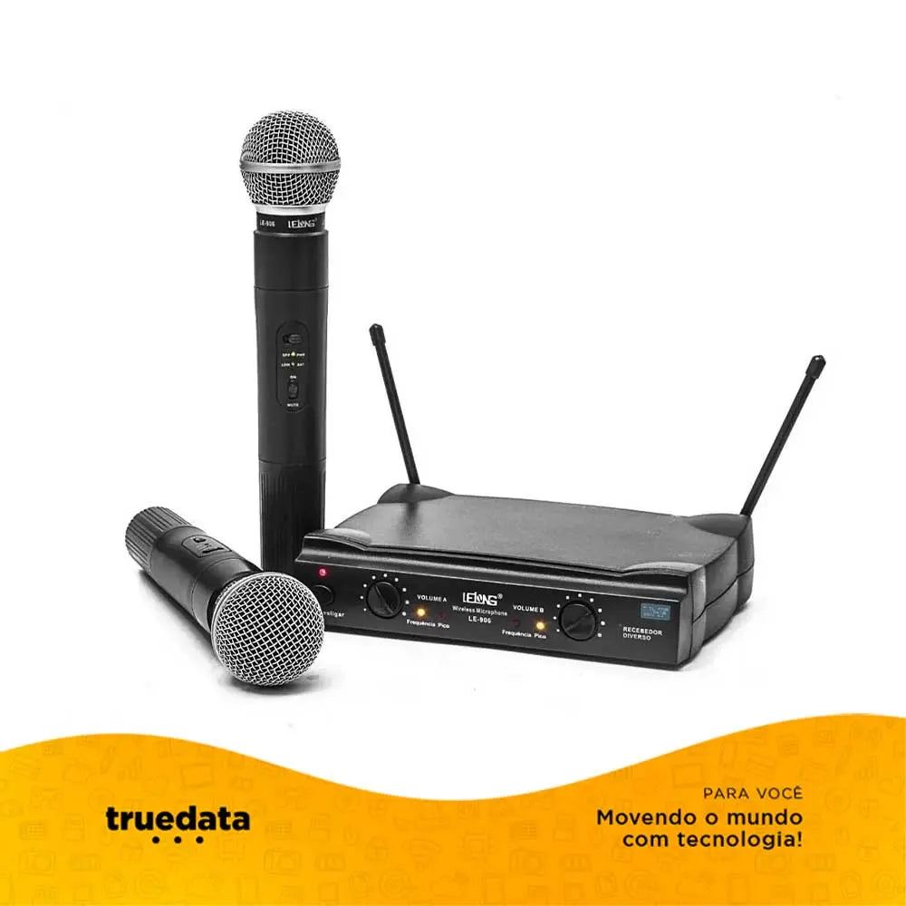Microfone Profissional Sem Fio Lelong Le-906 Duplo Truedata