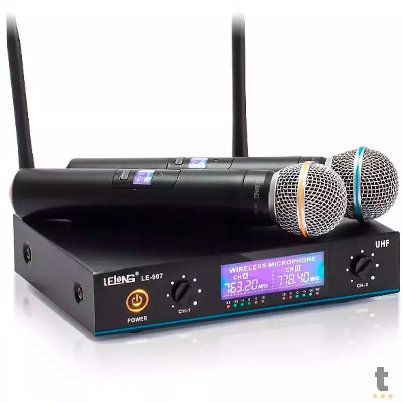 Microfone Profissional Sem Fio Lelong Uhf Digital Duplo - Le-907 Truedata