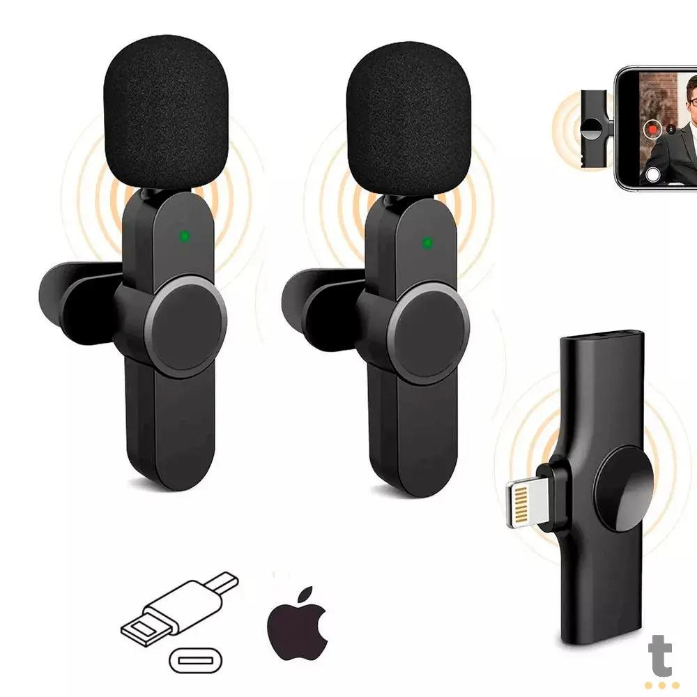Microfone Sem Fio C/ 2 Microfones Wireless Lapela Lightning P/ Iphone - F4 Truedata
