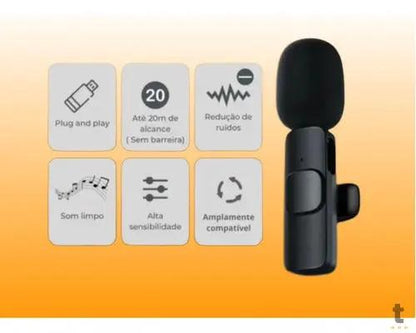 Microfone Sem Fio C/ 2 Microfones Wireless Lapela Tipo C K9 Truedata