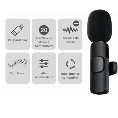 Microfone Sem Fio Wireless Lapela Lightning p/ Iphone - F1 Truedata