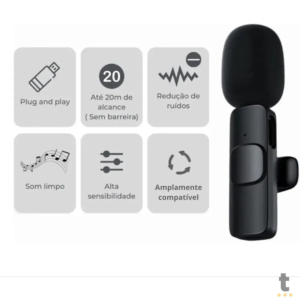 Microfone Sem Fio Wireless Lapela Lightning p/ Iphone - F1 Truedata