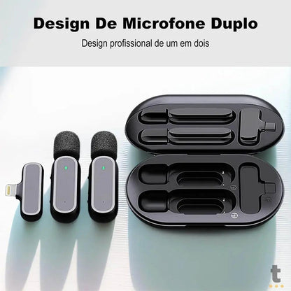Microfone Sem Fio Wireless Lapela Tipo C Out Vision C/ 2 Microfones e Base de Carregamento Truedata