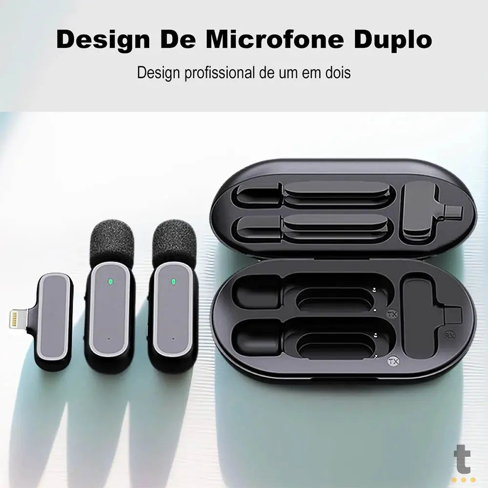 Microfone Sem Fio Wireless Lapela Tipo C Out Vision C/ 2 Microfones e Base de Carregamento Truedata