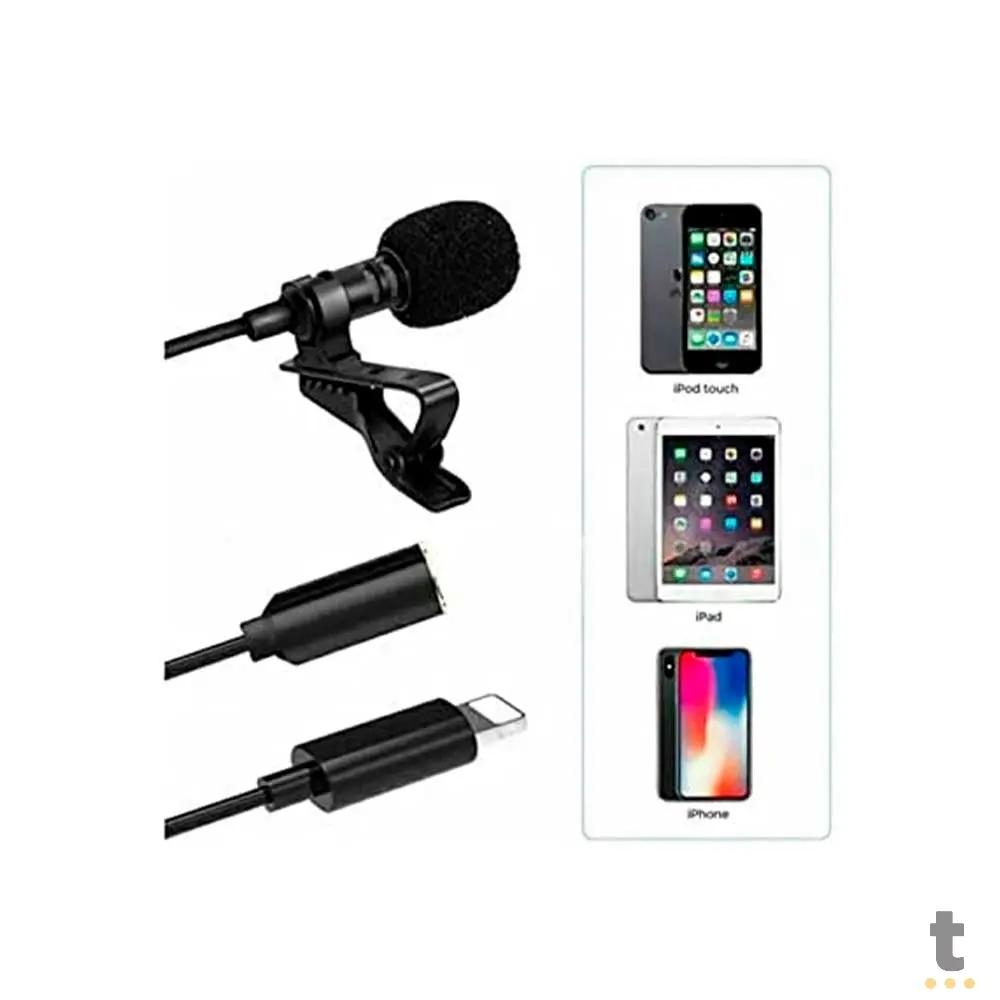 Microfone de Lapela Lavalier 1,5m Lightning (Iphone) - WH7964 Truedata