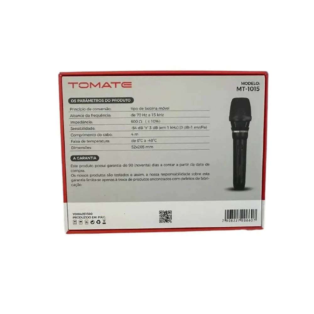 Microfone de Mão Dinâmico Profissional C/ Fio 4m Tomate - MT-1015 Truedata