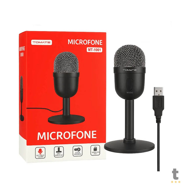 Microfone de Mesa Usb Dinâmico 48KHZ Tomate - MT-1061