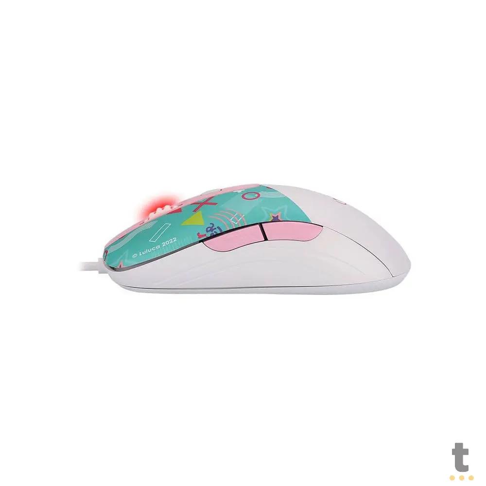 Mouse Gamer Redragon Luluca 7200dpi 5 Botões Branco C/ Estampa RGB - L703 Truedata