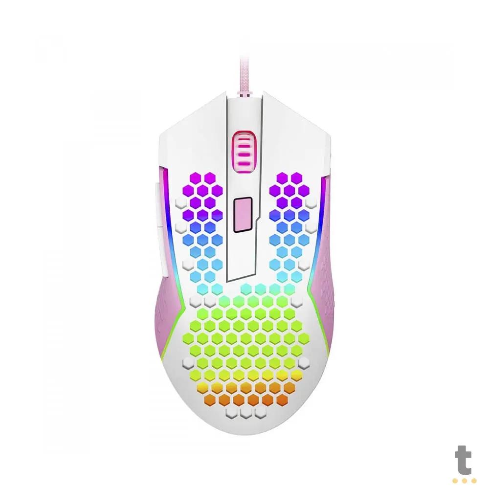Mouse Gamer Redragon Reaping Elite 32000dpi 6 Botões RGB Branco e Rosa - M987WP-P Truedata