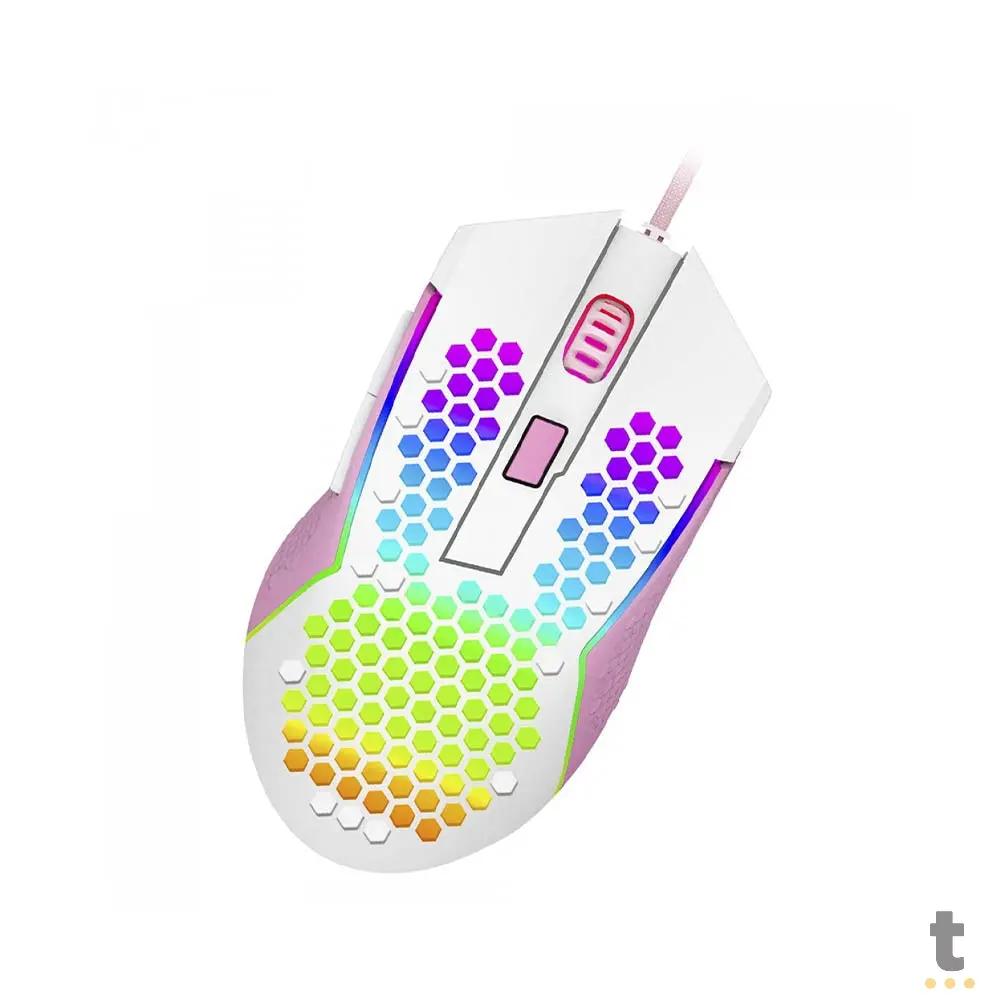 Mouse Gamer Redragon Reaping Elite 32000dpi 6 Botões RGB Branco e Rosa - M987WP-P Truedata
