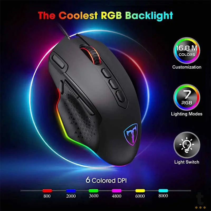 Mouse Gamer T-Dagger Bettle 10 Botoes 8000dpi RGB - T-TGM305 Truedata