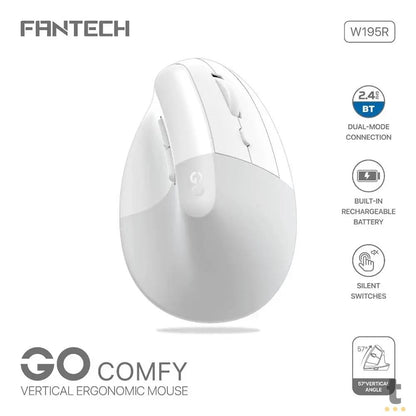 Mouse Sem Fio Ergonomico Fantech Go Comfy Silent 1600Dpi Ajustável 7 Botões Branco - W195R Truedata