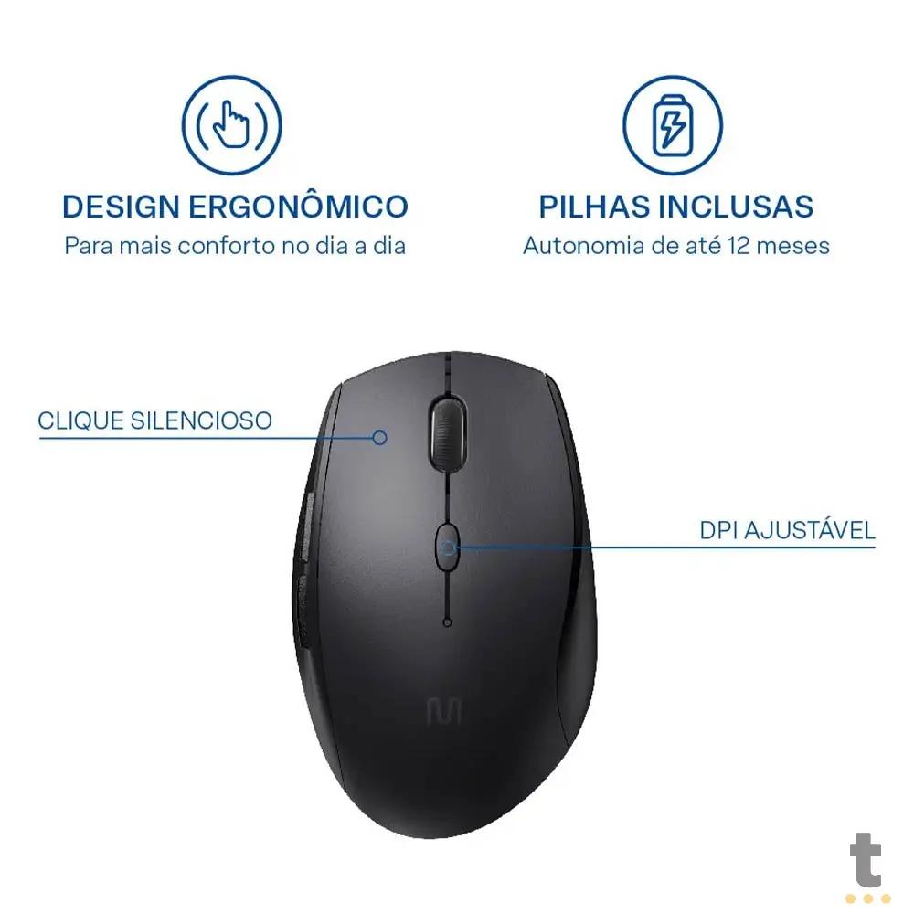Mouse Sem Fio Multilaser Mo381 Clique Silencioso Preto 1600dpi Truedata