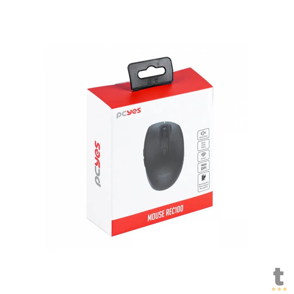 Mouse Sem Fio Recarregável PCYes REC100 Silent Click 1800Dpi Preto - PMRWMDSCB Truedata